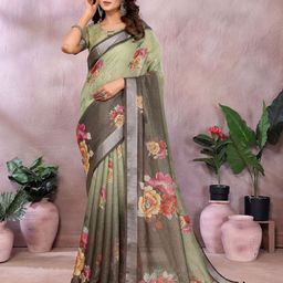 PAMPER YOURSELF Floral Linen Blend Saree-image-33