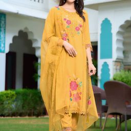 Berrylicious Women Floral Embroidered Regular Thread Work Kurta with Trousers & With Dupatta-image-76