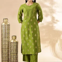 Anouk Women Ethnic Motifs Printed Regular Thread Work Kurta with Palazzos-55