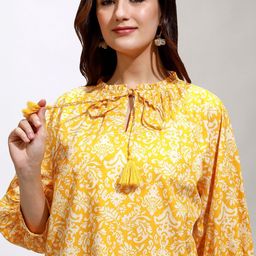 Tokyo Talkies Women Ethnic Motifs Printed Tie-Up Neck Cotton Top-picture-14