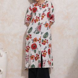 Moara Floral Printed Mandarin Collar Rolled-Up Sleeves A-Line Kurta-image-32