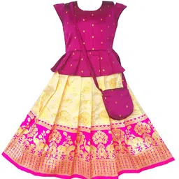 BAESD Embellished Gilrs Pattu Pavadai Fit and Flare Maxi Dress-image-73
