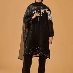 dhartii Floral Embroidered Thread Work Georgette Straight Kurta With Trousers & Dupatta-48