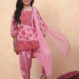 Biba Girls Floral Printed Regular Kurta with Dhoti Pants & With Dupatta-image-67