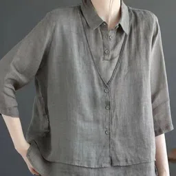 StyleCast Grey Shirt Collar Cotton Shirt Style Top-picture-28