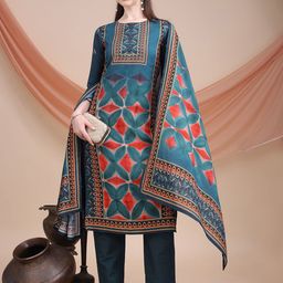 Emaira Women Ethnic Motifs Printed Regular Silk Crepe Kurta with Trousers & With Dupatta-picture-8