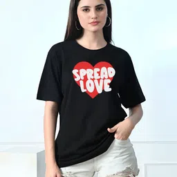 TQH Women Typography Printed Round Neck Cotton Oversized T-shirt-picture-8
