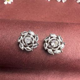ISHKAARA Rhodium-Plated Artificial Stones Circular Shaped Studs Earrings-4