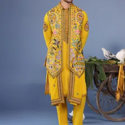 KALPRAAG Men Floral Embroidered Regular Sequinned Kurta with Trousers & With Dupatta-picture-57