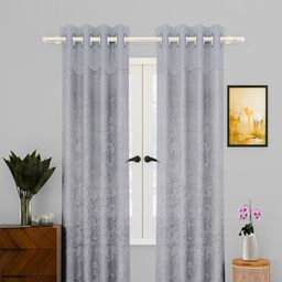 Kuber Industries Grey & White 2 Pieces Self Design Cotton Eyelet Door Curtains-85