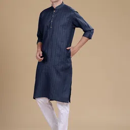Anouk Striped Thread Work Cotton Straight Kurta-image-76