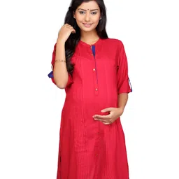 Kriti Solid Colour Three Fourth Sleeves Maternity Nursing Kurti - Pink-picture-15