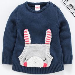 Babyhug Full Sleeves Sweater Animal Patch - Navy-image-76