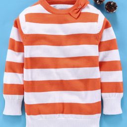 Mom's Love Full Sleeves Striped Pullover Sweater - Orange-image-12