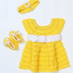 USHA ENTERPRISES Short Sleeves Solid Dress With Headband & Booties - Yellow-image-28