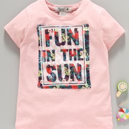 Memory Life Half Sleeves Tee Text Embroidered Patch - Pink-picture-24
