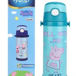 Youp Stainless Steel Green Color Peppa Pig Kids Insulated Double Wall Sipper Bottle Lucas - 500 ml-picture-2