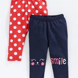 Babyoye Full Length Cotton Leggings Polka Dot Print Pack of 2 - Red Navy Blue-picture-5