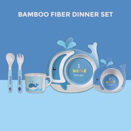 POLKA TOTS Eco Friendly Bamboo Fiber Dinner Set 5 Pcs Tableware Crockery Set - Cute Whale-24
