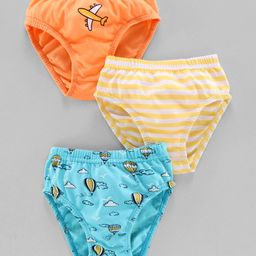 Babyoye Cotton Briefs Aeroplane Print Pack of 3 - Orange Yellow Blue-image-79