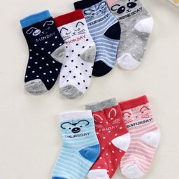 Cute Walk by Babyhug Anti-bacterial Ankle Length Socks All Over Printed Pack of 7 - Multicolour-image-62