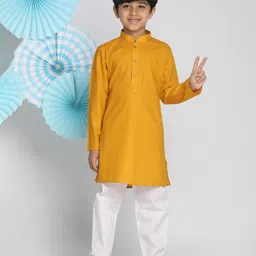 Vastramay Solid Full Sleeves Kurta With Pyjama - Mustard-picture-46