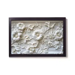 Aura White & Navy Blue 1 Piece Synthetic Wood Abstract Wall Paintings-4