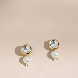 ORANGENYSHA 22k Gold-Plated Kundan Studded & Pearls Beaded Circular Shaped Studs-picture-34