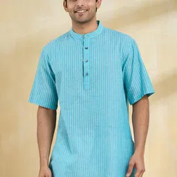 Fabindia Men Striped Flared Sleeves Thread Work Kurta-14