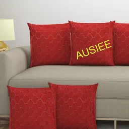 AUSIEE Red Set of 5 Embroidered Velvet Square Cushion Covers-image-14