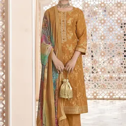 Stylee Lifestyle Mustard Dola Silk Jacquard Embroidered Dress Material-image-16