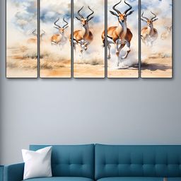 SAF White & Brown 5 Pieces Wood Deer Wall Art-image-90