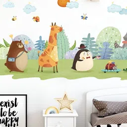 Asian royal Green & Blue Animals Printed Waterproof Wall Sticker-image-36