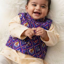 Sangria Boys Printed Pure Silk Kurta & Pyjamas With Waistcoat-picture-11