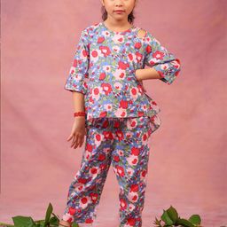 YK Girls Floral Printed Pure Cotton Frill-Detail Night Suit-picture-49