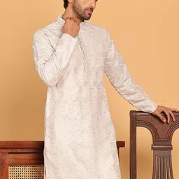 Anouk Beige Geometric Embroidered Mandarin Collar Straight Kurta-picture-28