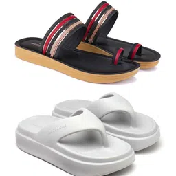 BERSACHE Women Set Of 2 Pair Textured Ultra Soft Flats & Thongs-image-56