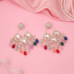MEIRA JEWELLERY Gold-Plated Artificial Stones Studded & Beaded Contemporary Drop Earrings-picture-23