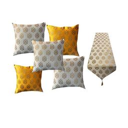 Pinkparrot 12x70 inch jacquard silk table runner and 5 pcs 16x16 inch cushion covers-image-34