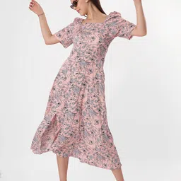 clobug Floral Print Net Fit & Flare Midi Dress-image-10