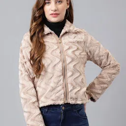 Latin Quarters Women Spread Collar Self Design Casual Parka Jacket-70
