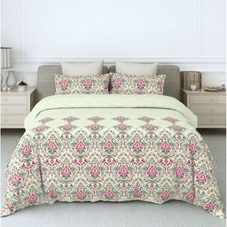 LABHAM Simple Living Olive Green Printed 180 TC Cotton King Bedsheet & 2 Pillow Covers-image-29
