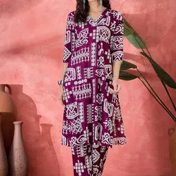 Sangria Women Ethnic Motifs Printed Regular Pure Cotton Kurta with Trousers-picture-8