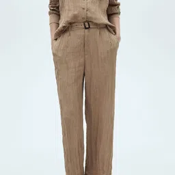 MANGO Women Textured Pleated Trousers with Belt-22
