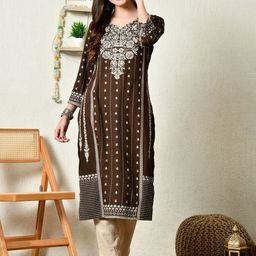 Bhuja Women Geometric Flared Sleeves Thread Work Kurta-image-68