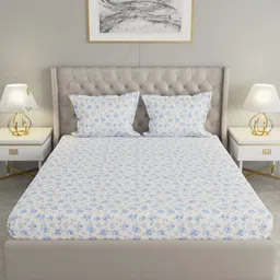 Raymond Home Blue & White Floral 200 TC Queen Bedsheet with 2 Pillow Covers-image-39