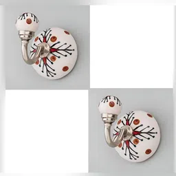 IndianShelf White & Red 2 Pieces Ceramic Floral Key Holder Hangers-10