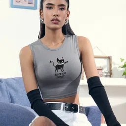 The Souled Store Women Graphic Printed Round Neck Crop Tank Top-picture-45