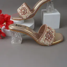 BAESD Women Ethnic - Embellished Square Toe Open Back Party Block Sandals-15