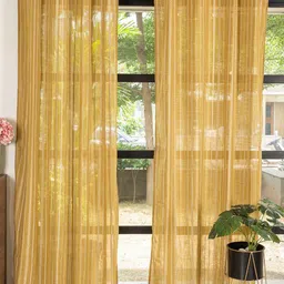 URBAN SPACE Mustard & White 2 Pieces Embroidered Sheer Long Door Curtain-17